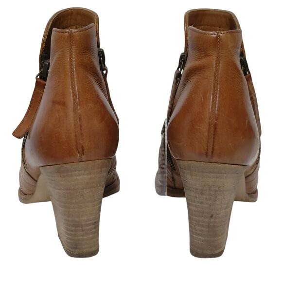 Paul Green Malibu Sliced Zip Bootie Heeled Boots Leather Nubuck Camel Size 6 - Picture 4 of 6